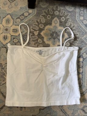 Brandy Melville White Ruched Spaghetti Strap Cami